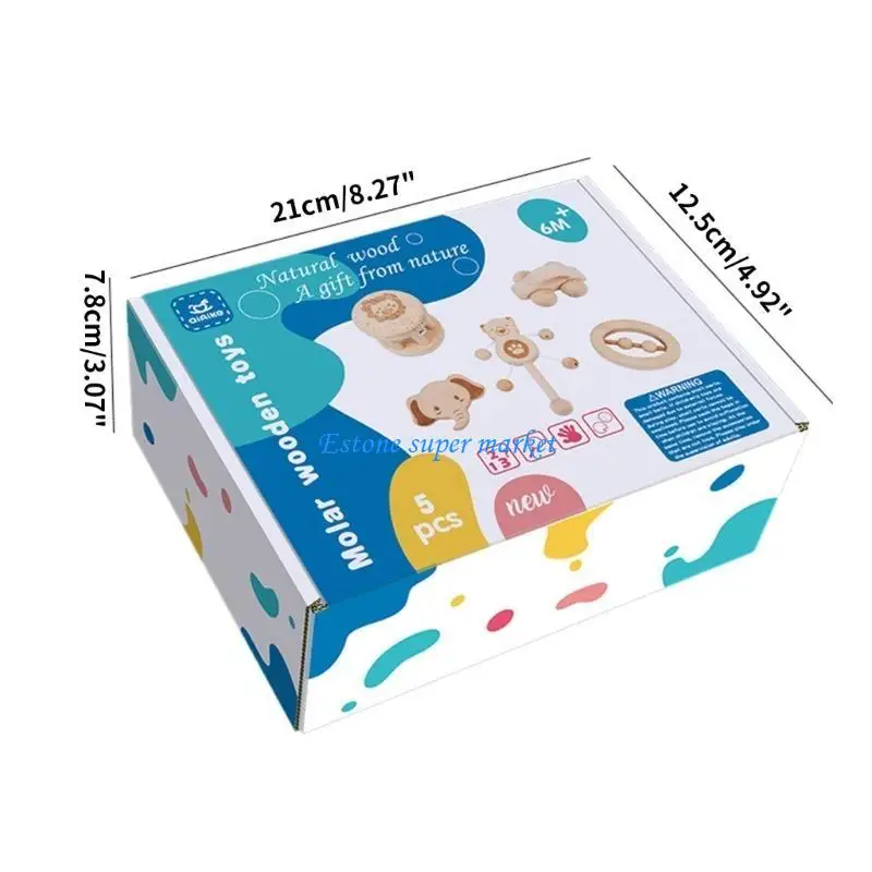 090B 5 pezzi giocattolo per dentizione del bambino giocattolo lenitivo in legno giocattolo sensoriale per bambini 3-12