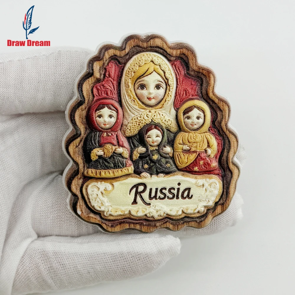 1Pc Russian Creative Doll 3D Refrigerator Magnet World Travel Souvenir Collection Suitable for Home and Office Decoration, Personalized Exclusive Travel Souvenir Magnetic Refrigerator Magnet, Home Decoration, Kitchen, Room, Office, Cabinet Crafts, Gifts, Holiday Souvenirs, Exquisite Small Gifts