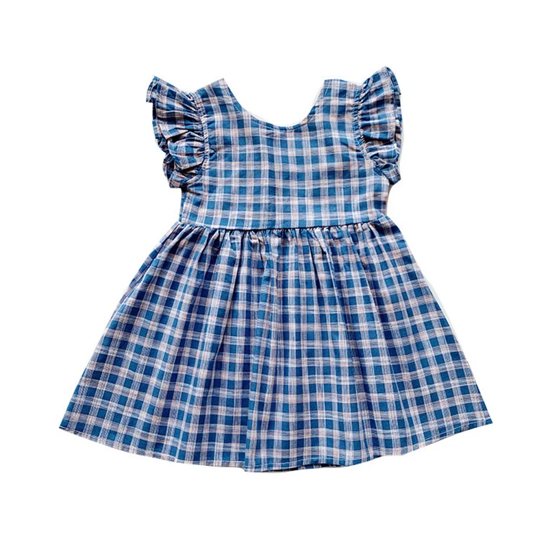 Summer Children Girls Dress Bow Tie Pleated Soft Fashion Comfortable Breathable Delicate Simple