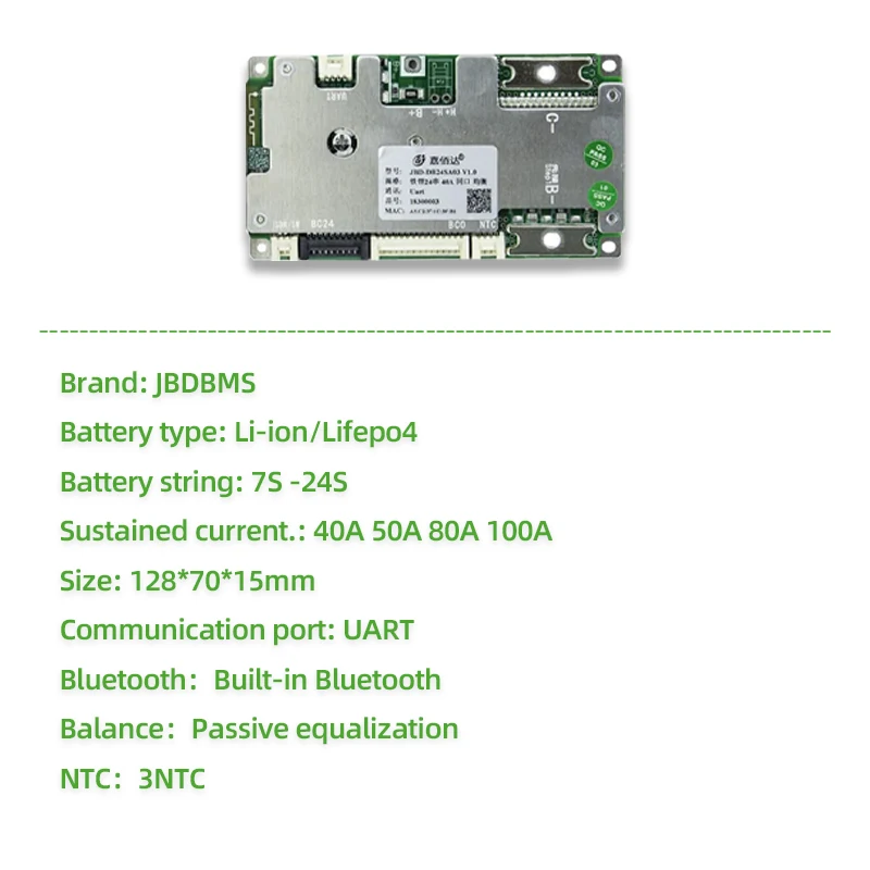 Jbd bms 7s ليثيوم أيون 24 فولت bms 40a 8s bms lifepo4 24v 13s 48v bms 60a 14s bms 52v 50a 16s 17s 18s 19s 20s 21s 23s 24s 80a 200a BT