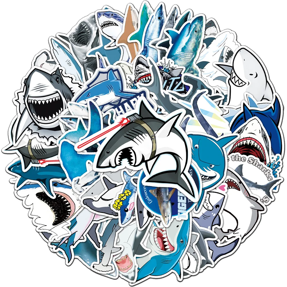 10/30/50pcs Cool Shark Stickers Pack Graffiti Decals DIY Notebook Laptop Car Classic Toy Water Bottle Waterproof Sticker for Kid