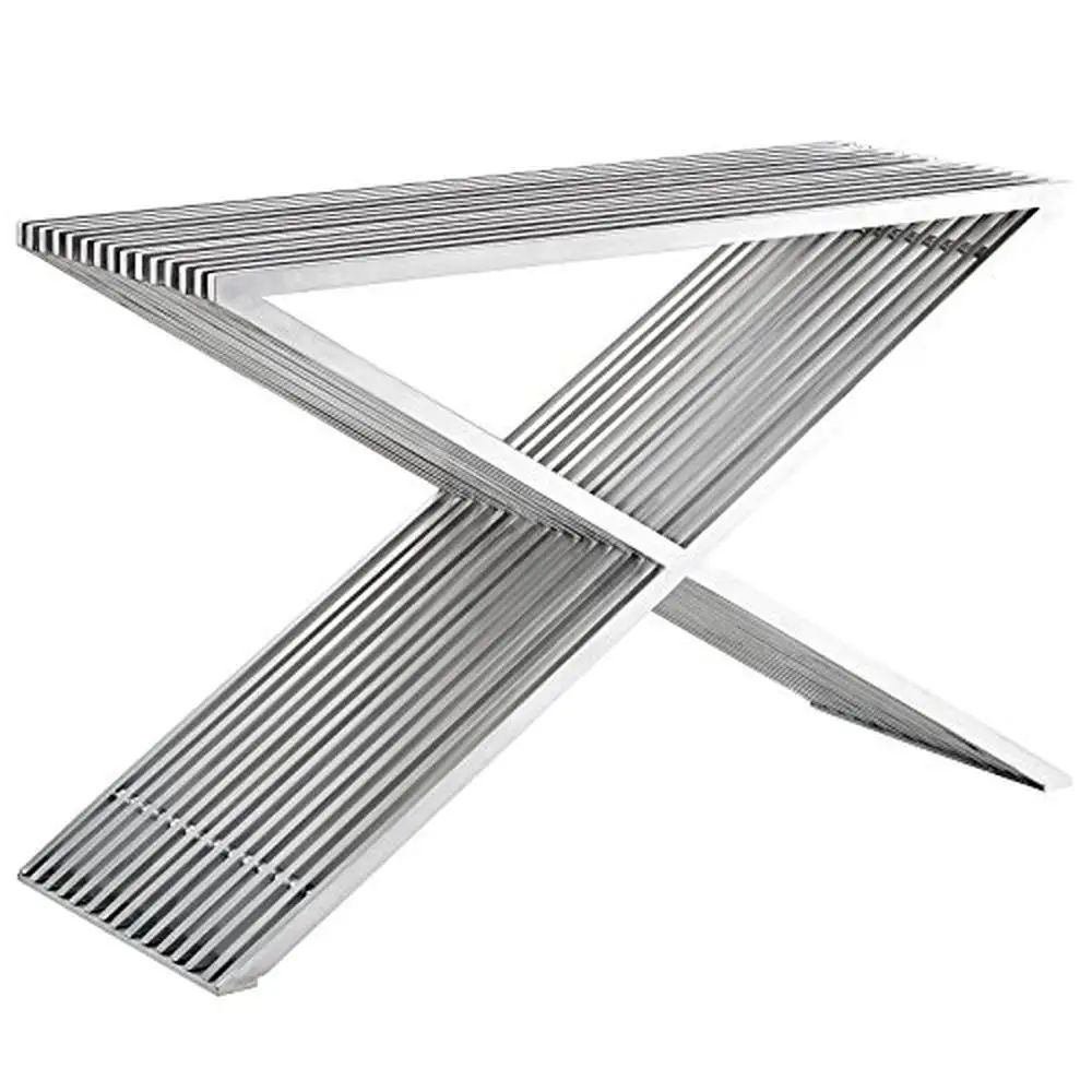 Contemporary Metal Console Table X-Frame Grate Detail Versatile Accent 49