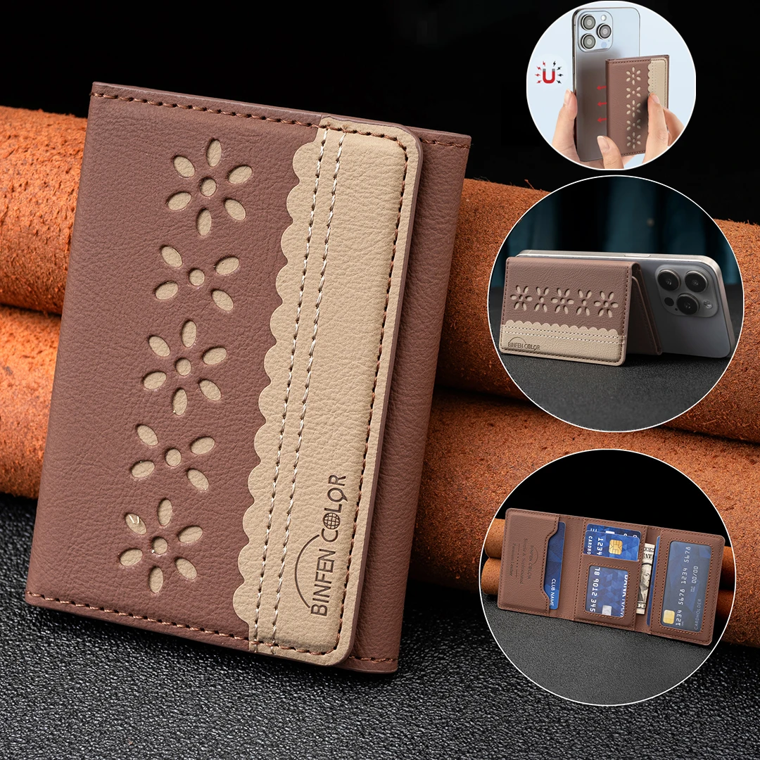 Retro Farbblock-Muster Leder-Geldbörse 5 Kartenfächer Kredit-ID-Kartentasche für Magsafe Magnetischer Halter für iPhone 18 Pro Max