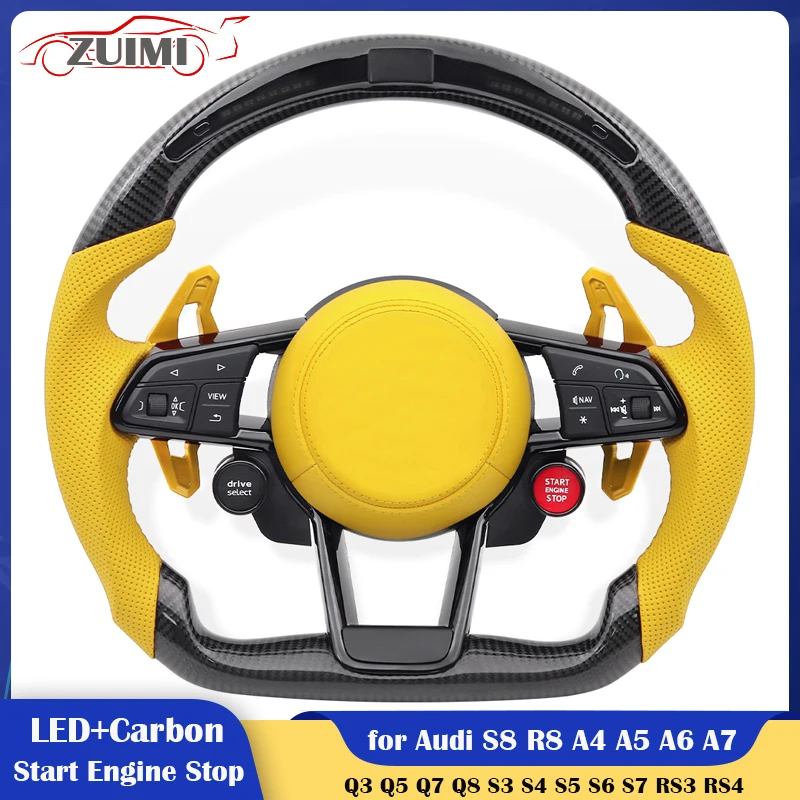 LED Carbon Fiber Car Steering Wheel for Audi A3 A4 A5 A6 A7 A8 S3 S4 S5 S6 S7 S8 Q3 Q5 Q7 Q8 SQ7 SQ8 RSQ7 RSQ8 RS3 RS4 RS5 RS6