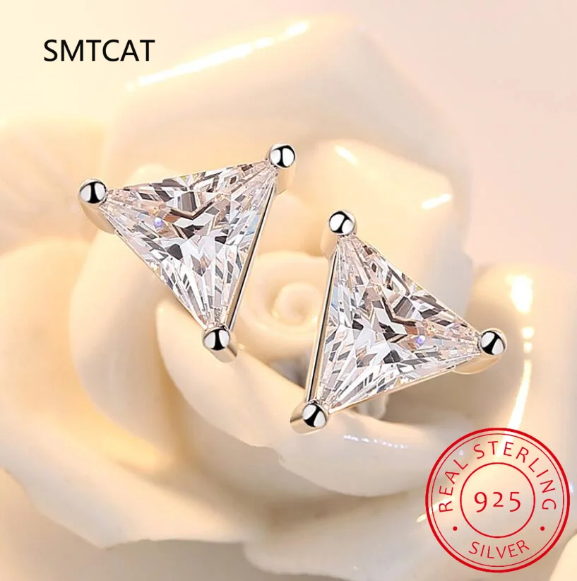 100% 925 Sterling Silver Triangle Cut Created Moissanite Gemstone Wedding Engagement Ear Stud Earrings Fine Jewelry Wholesale