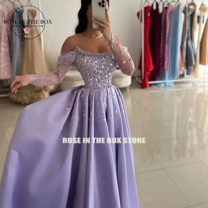 

ROSEINTHEBOX Customized Luxurious Purple Evening Dresses Off the Shoulder High Quality Elegant Party Dresses for Wedding