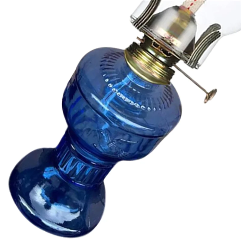 VELIF-2X Rustic Oil Lamp Vintage Glass Coal Lamp Oil Lamps For Indoor Use Home Decor Lighting Oil Lantern Blue