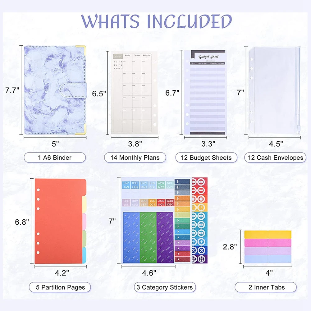 49Pc Budget Binder, Marble Print PU Binder Budget Planner Organizer with Envelopes,Expense Budget Sheets,for Budgeting D