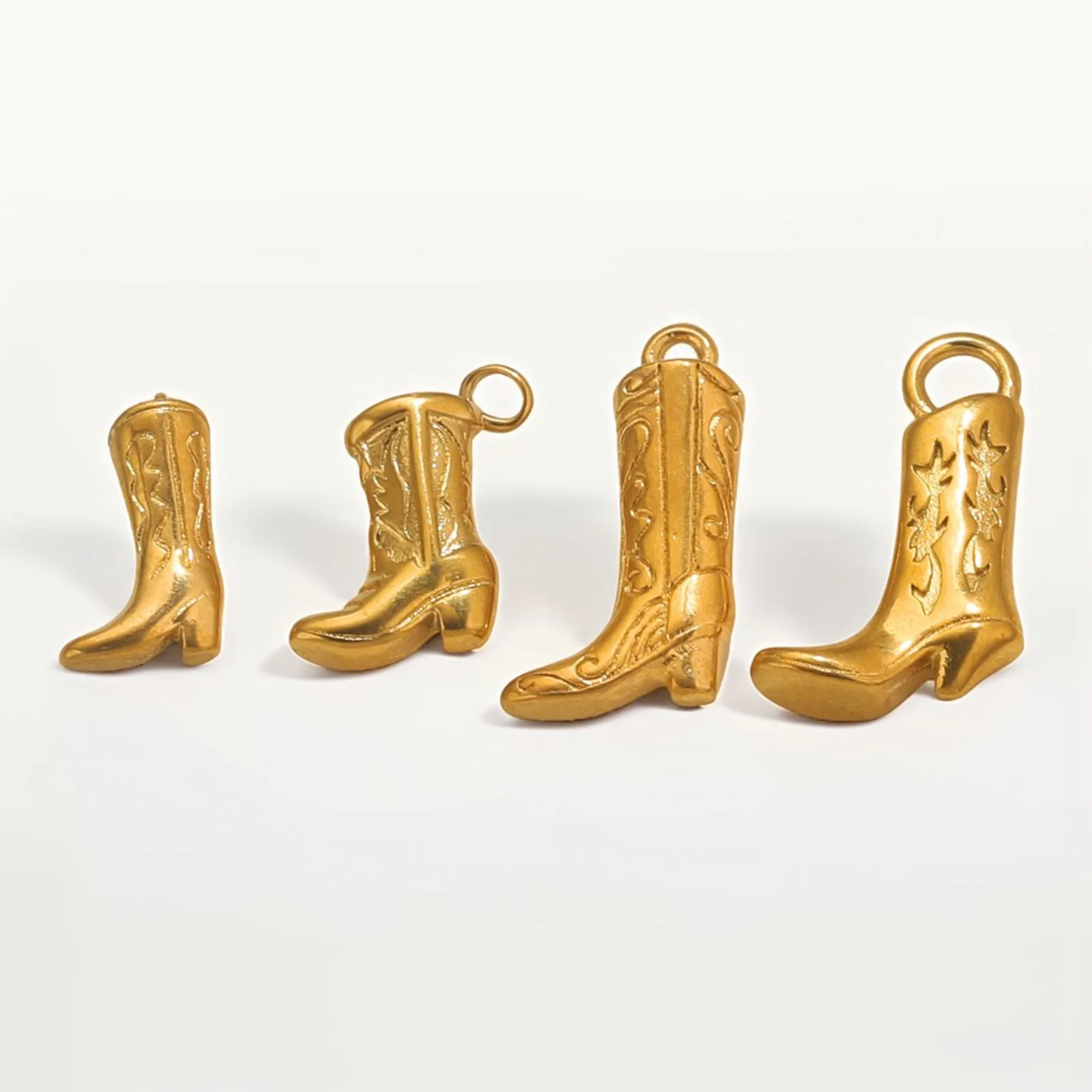 2 Piece 304 Stainless Steel West Cowboy Charms Boots Carved Pattern 3D Pendants For DIY Jewelry Necklace Making Findings