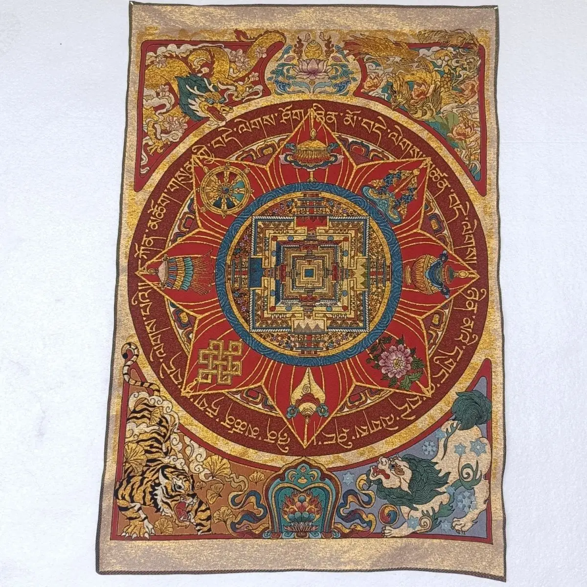 Tibet Tibetan Cloth Silk Buddhist Six-character eight-treasure Thangka Tangka Embroidery Painting Embroidery Hanging Pictures