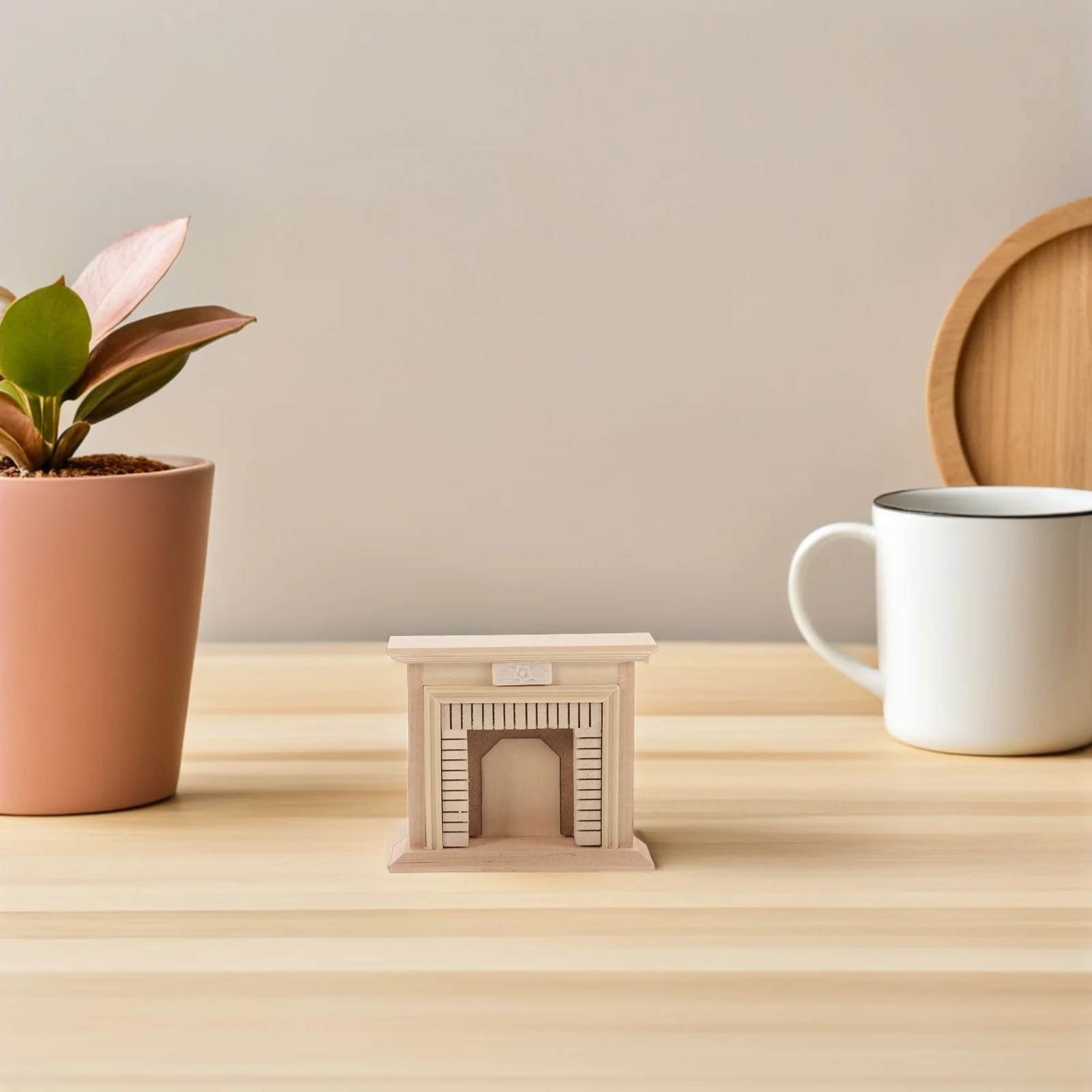 قطعتان من نموذج الموقد الخشبي المصغر: أثاث بيت الدمى غير المكتمل للمنزل الصغير، ديكور المناظر الطبيعية الصغيرة، مصنوع يدويًا #3