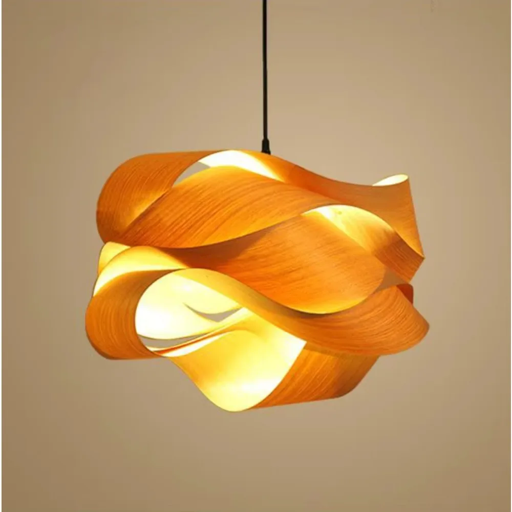Modern 45/60CM Wood Grain Pendant Lighting Lamp E27 for Restaurant Office Handmade Woven Craftsmanship Dia.45 Japanese Style