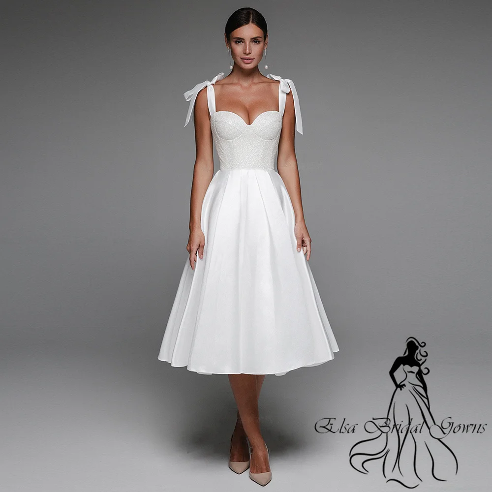 Simple Wedding Dresses 2023 New Arrivals Sweetheart Spaghetti Strap Long Bride Dress Tea-Length Lace Up Sexy Elegant Party Gowns