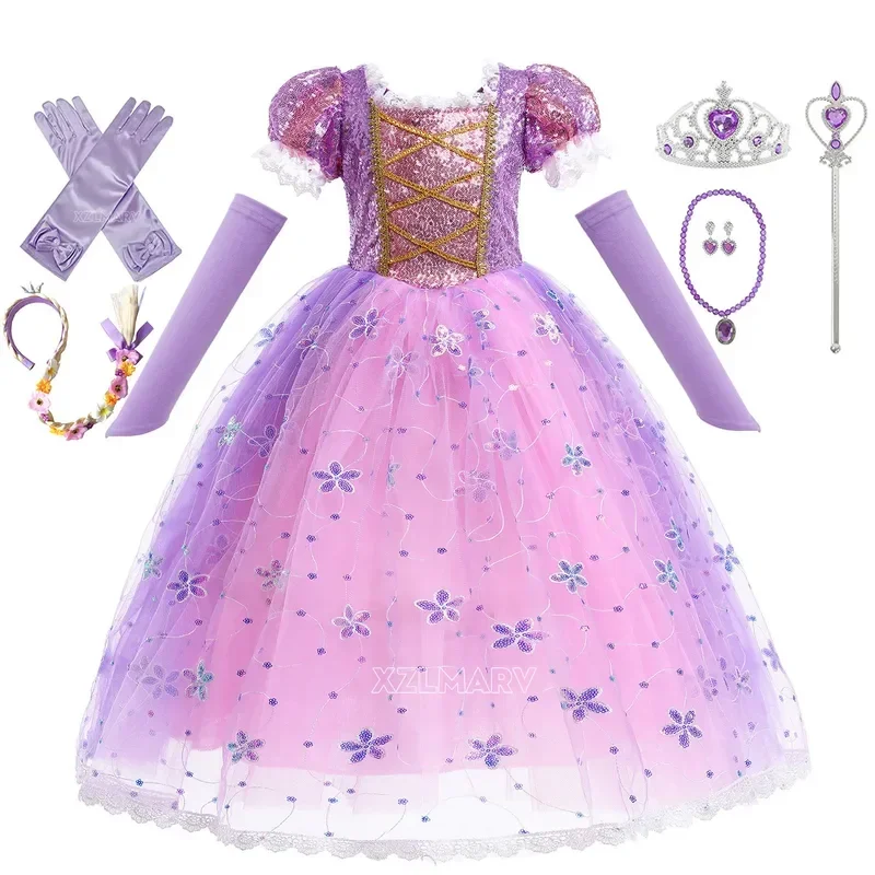 

2024 Charm Girl Costume Rapunzel Princess Party Dresses For Girls Tangled Cosplay Vestido Children Ball Gowns 2-10Yrs MN1