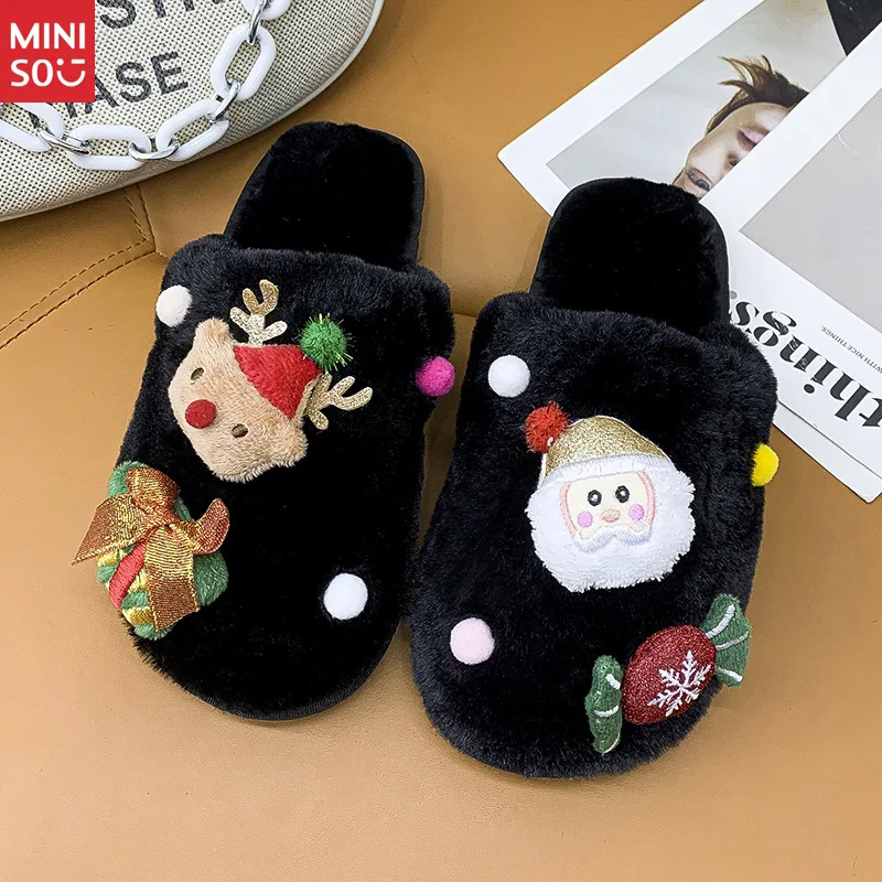 شباشب سانتا لعيد الميلاد الجديدة | حذاء منزل داخلي من القطيفة بمقدمة مغلقة ونعل ناعم لفصل الشتاء #1