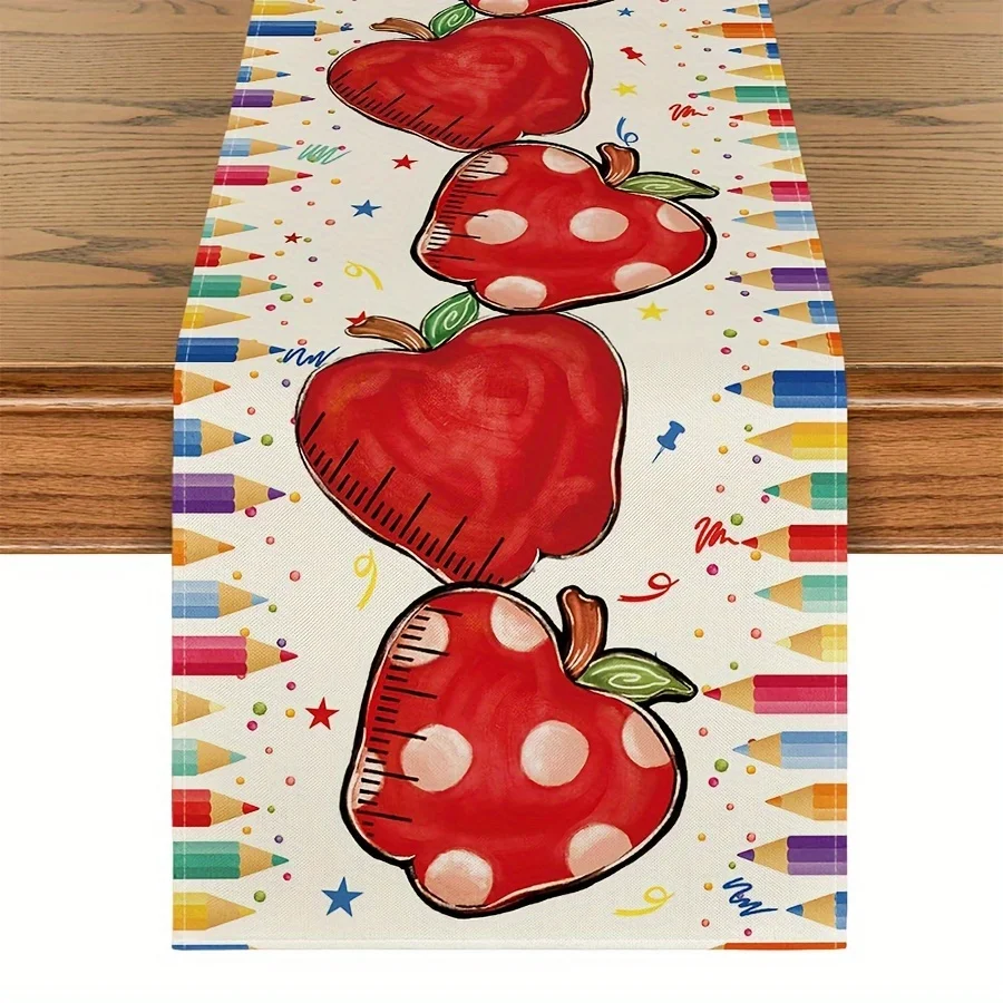 Colorful Pencil Print Back To School Table Runner Classroom Dining Table Decor Home Party Ornament For Students
