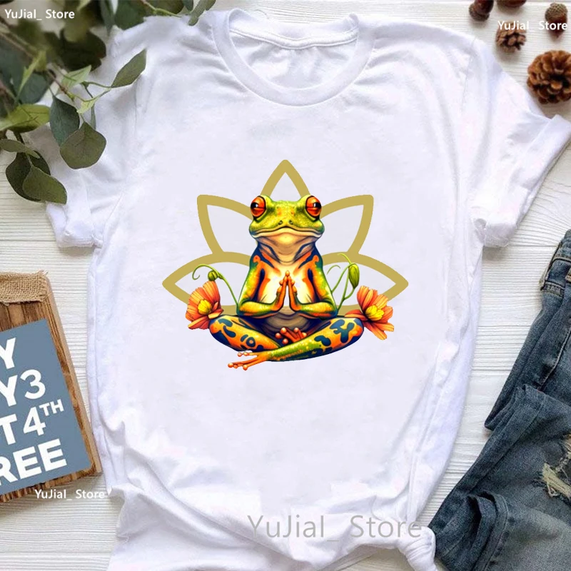 

Yoga Frog Warrior Meditation Classic Print T Shirt Girls Funny White Tshirt Women'S Clothing Harajuku Kawaii Clothes Summer Tops