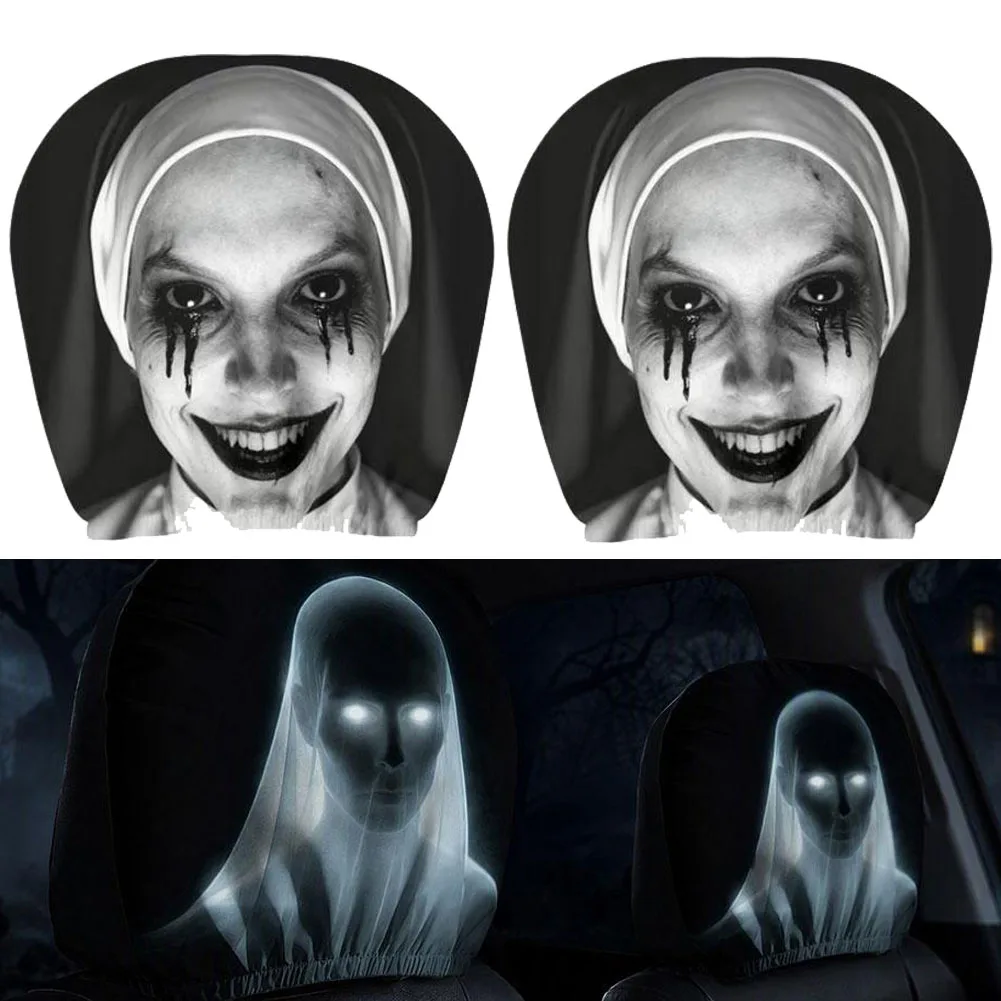 Universelle Horror-Gesichts-Schonbezüge für Autokopfstützen, Gruseliger Schwarzer Totenkopf-Design, Lustig und Verspielt, Sitzschutz für alle Gelegenheiten, Auto-Zubehör