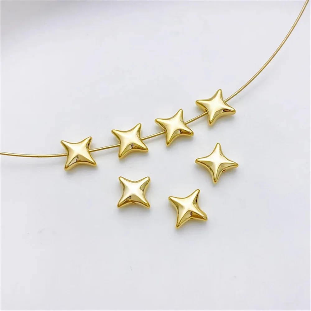 

14K Gold-clad Four-corner Stars Separated By Beads and Knotted Balls Diy Handmade Bracelet Necklace Jewelry Material Accessories