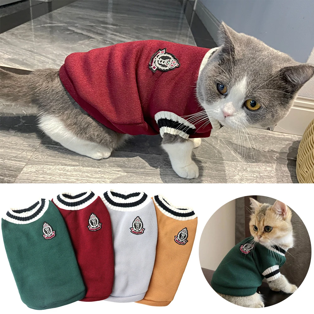 Cat Clothes Winter Jacket for Small Dogs Kitten College Style Leisure Pullover Solid Sweater Sphynx Clothing Pet Costume Outfits