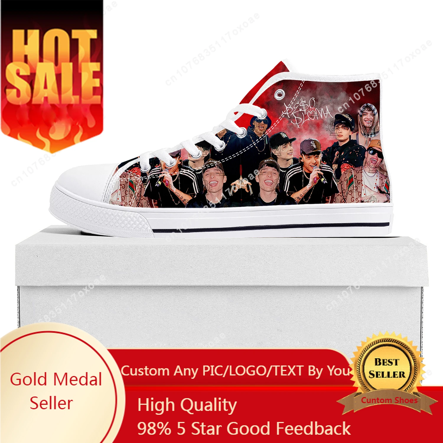 

Peso Pluma Singer High Top Sneakers Ella Baila Sola Mens Womens Teenager Canvas Sneaker Casual Custom Made Shoes Customize Shoe