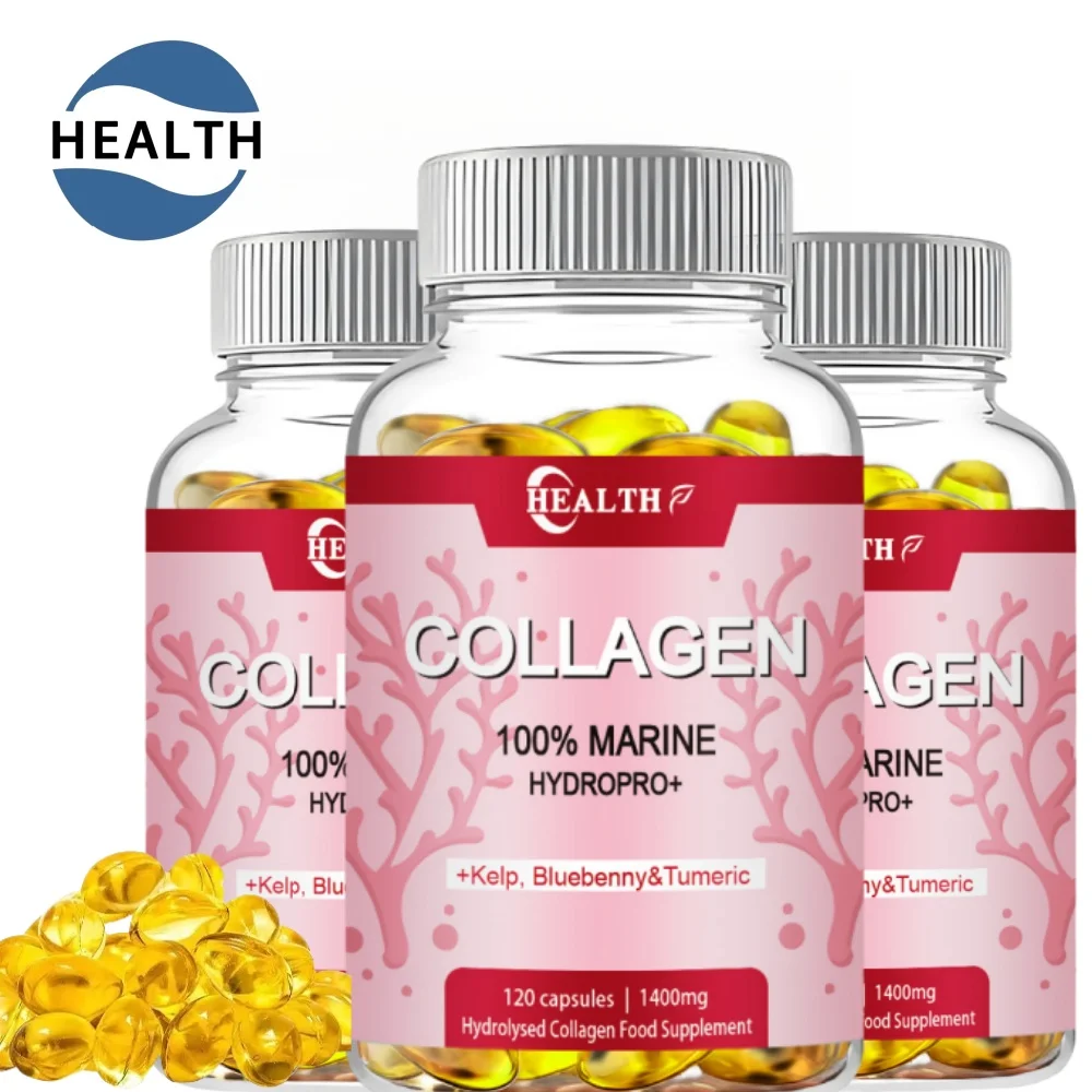 Powerful Marine Collagen - With Hyaluronic Acid, Biotin & Blueberry - 1400mg Complex-Hydrolyzed Type 1-With Vitamins & Minerals