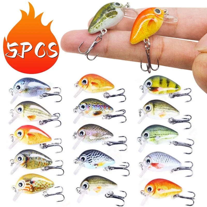 Mini Crankbait Kit Hard Bait Minnow Wobbler Rattletrap Fishing Lures with Treble Hook 3D Life-Like Fishing Eyes Swimbait Baits