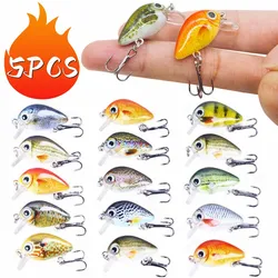 Mini Crankbait Kit Hard Bait Minnow Wobbler Rattletrap Fishing Lures with Treble Hook 3D Life-Like Fishing Eyes Swimbait Baits