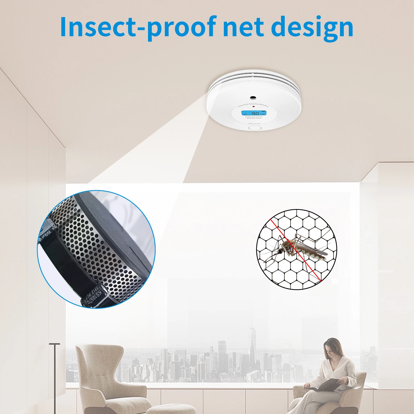 Combo detector de CO e fumaça, alarme de incêndio, alarme de fumaça e alarme de monóxido de carbono 2 em 1, com bateria de 10 anos e display LCD