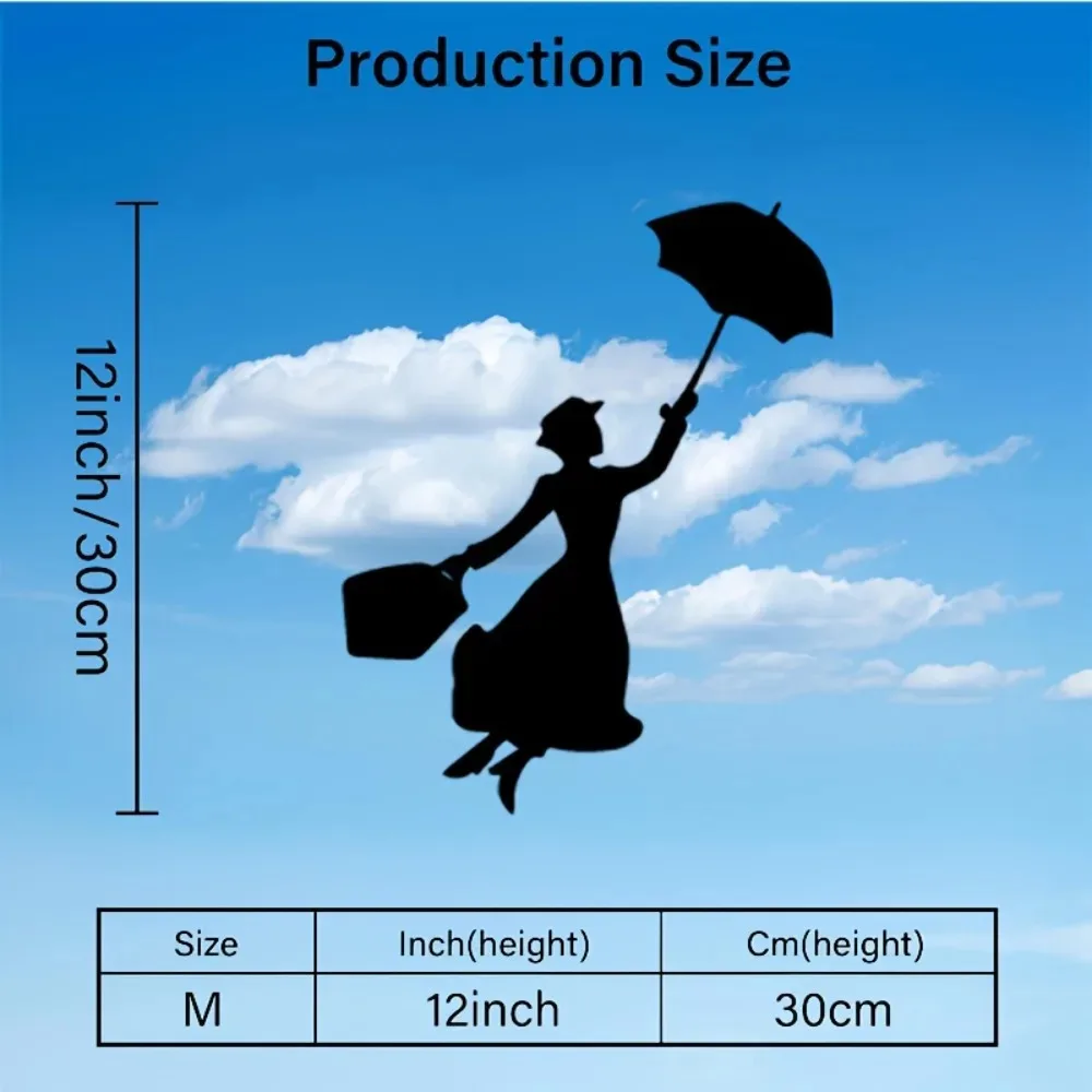 Silueta de Mary Poppins, Arte Metálico para Pared, Placa Plana de Aluminio 2D para Decoración Interior y Exterior de Sala de Estar, Dormitorio y Estudio