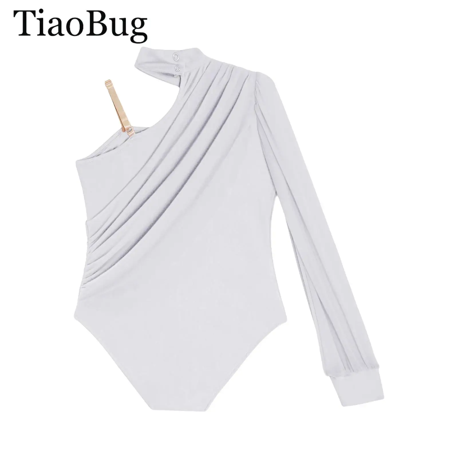 

Girls Figure Skating Gymnastics Dance Outfit One Shoulder Long Sleeve Ruched Mesh Leotard Bodysuits +Shorts Ballet Jersey