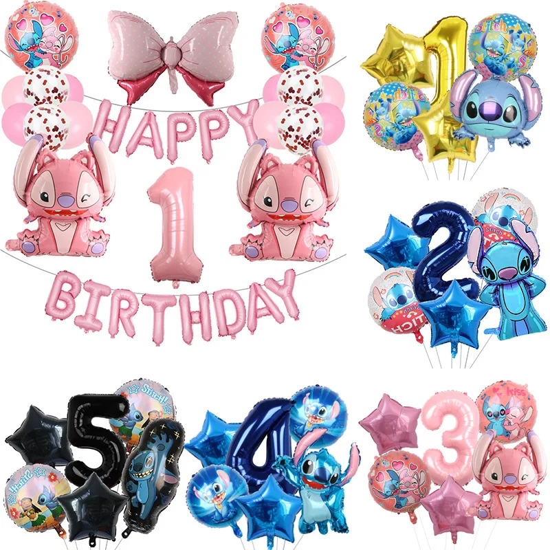 

Lilo & Stitch Disney Anime Mylar Balloon Set Birthday Party Decoration Action Figures Toy Cartoon Liftoff Balloons for Kids Gift