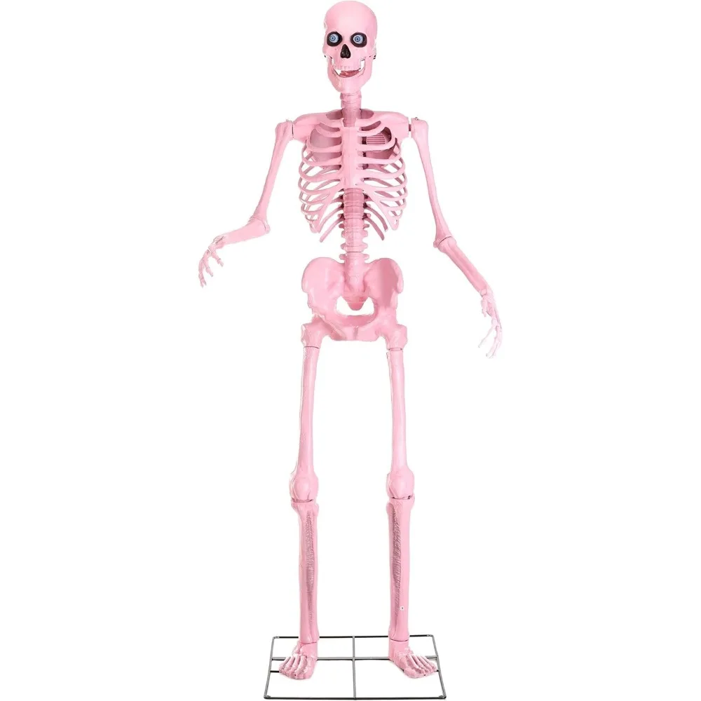 

Animated Giant Skeleton Decoration, 8 Foot Tall Pink Animatronic with LED Eyes and Movable Jaw