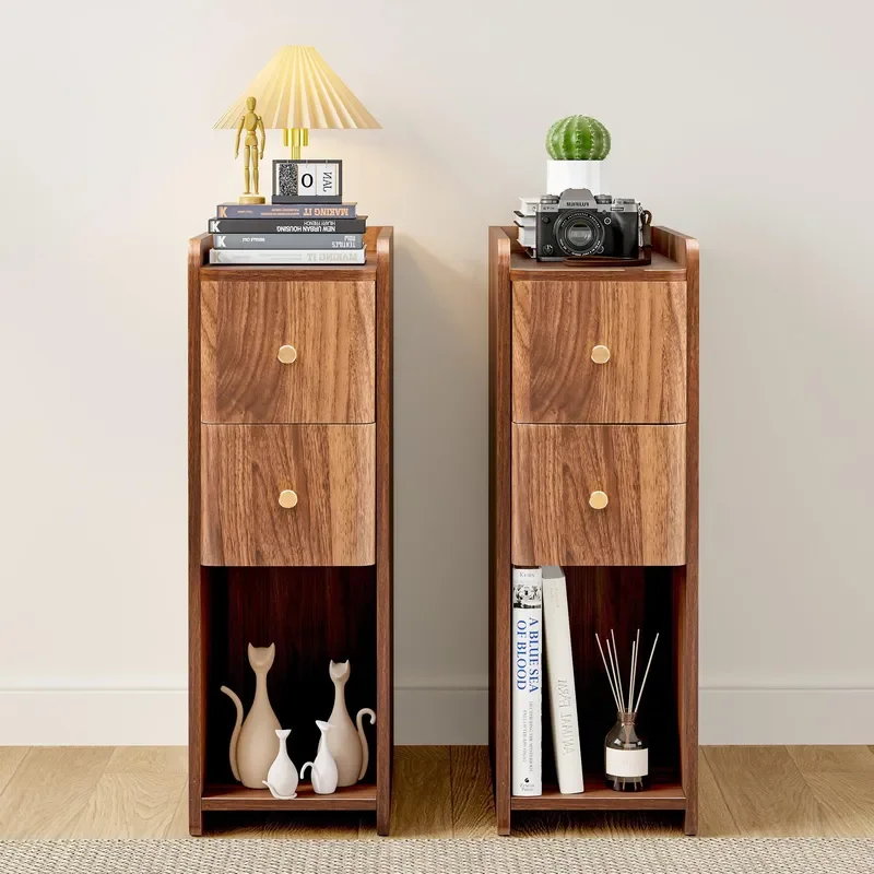 Customizable Hot Selling Small Double Drawer Bedside Table Slender Narrow Side Table for Bedroom Living Room Space Saving