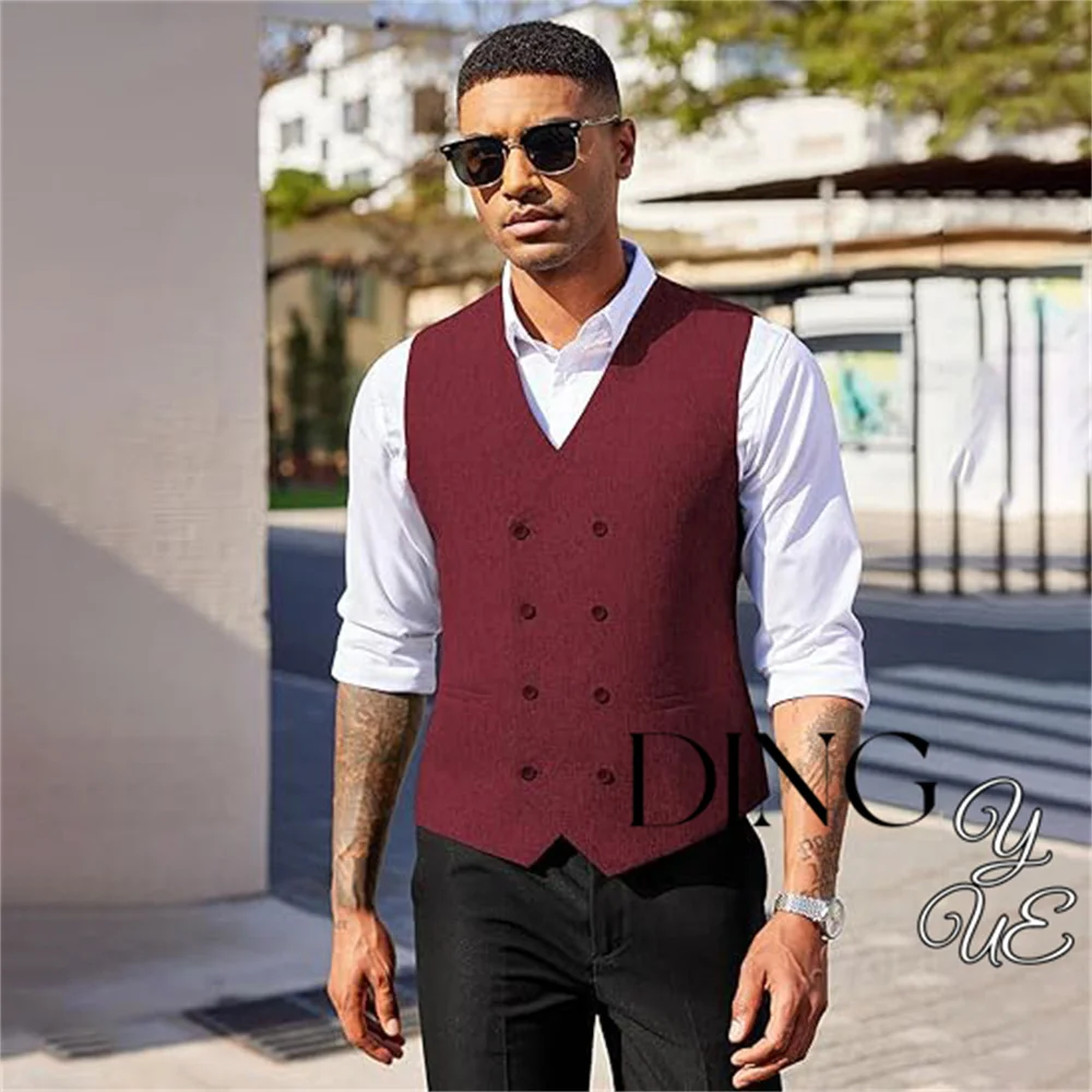 Colete masculino com peito duplo, colete leve, slim fit, vestido de noiva