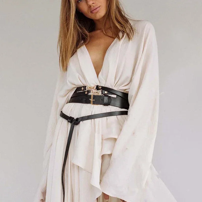 حزام كلاسيكي من جلد البولي يوريثان للنساء، نمط فاسق قابل للتعديل، مناسب للارتداء اليومي