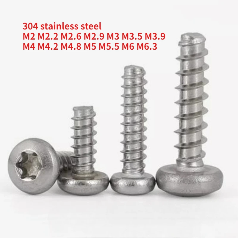 

20-500 шт. Torx из нержавеющей стали 304, шестилопастной саморез с плоской головкой и круглой головкой M2 M2.2 M2.6 M2.9 M3 M3.5-M6.3