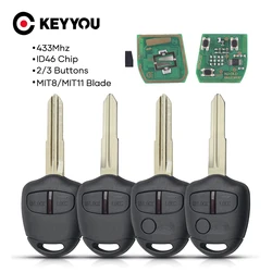 KEYYOU 2 Buttons Remote Control Car Key Fob 433Mhz For MITSUBISHI Triton Pajero Outlander ASX Lancer MIT8 Lama With ID46 Chip