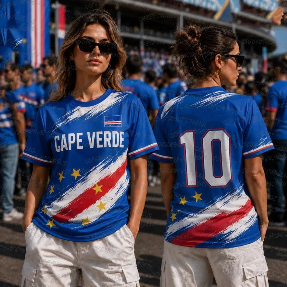 Summer Women's Men's Cape Verde Print V-Neck Short Sleeve T-Shirt Graphic Tee Jerseys Plus Size Sport T-Shirt Soccer Fans