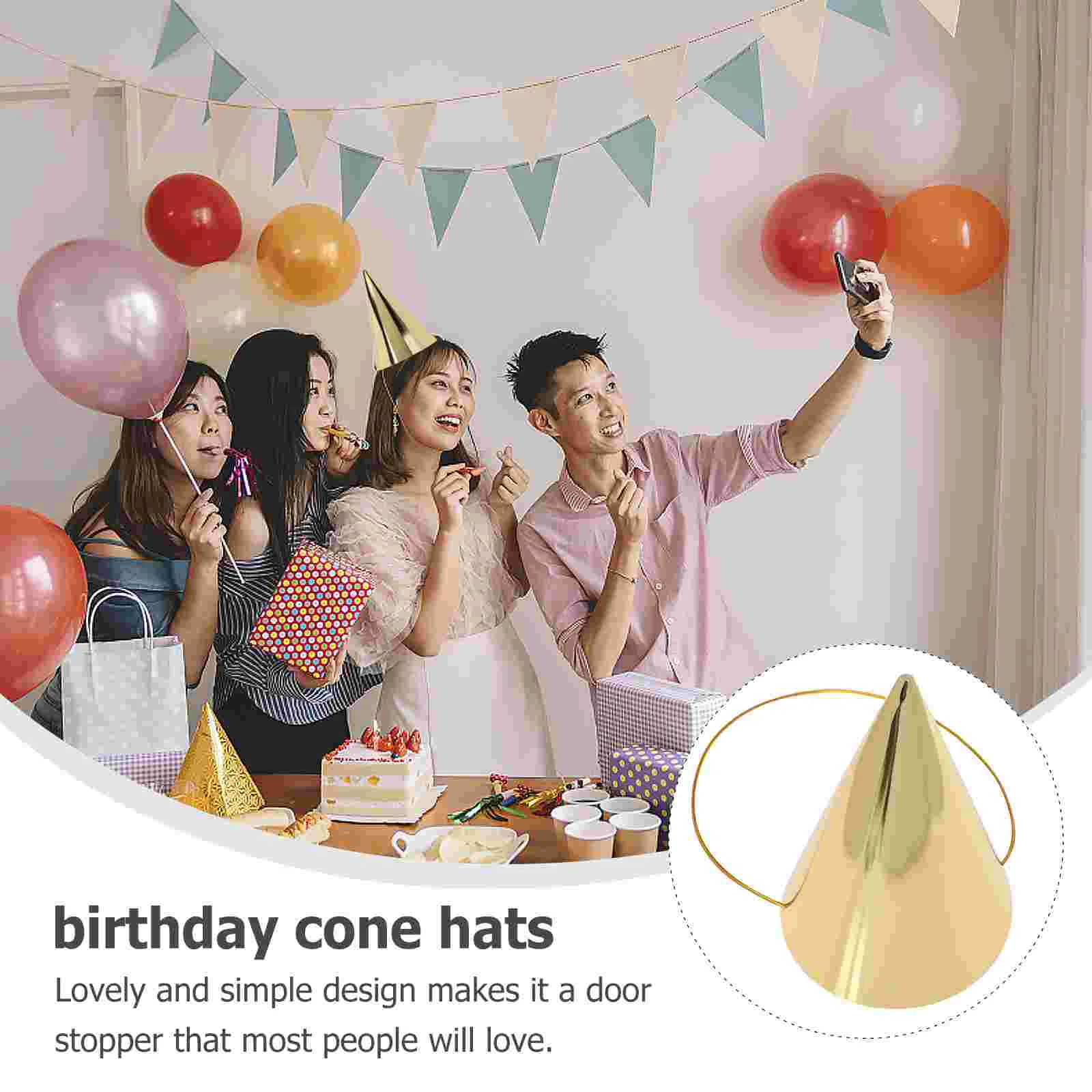 8 pçs chapéu de festa de ouro aniversário prop chapéus crianças cocar cone de papel gorros do bebê aldult crianças bonés corda o