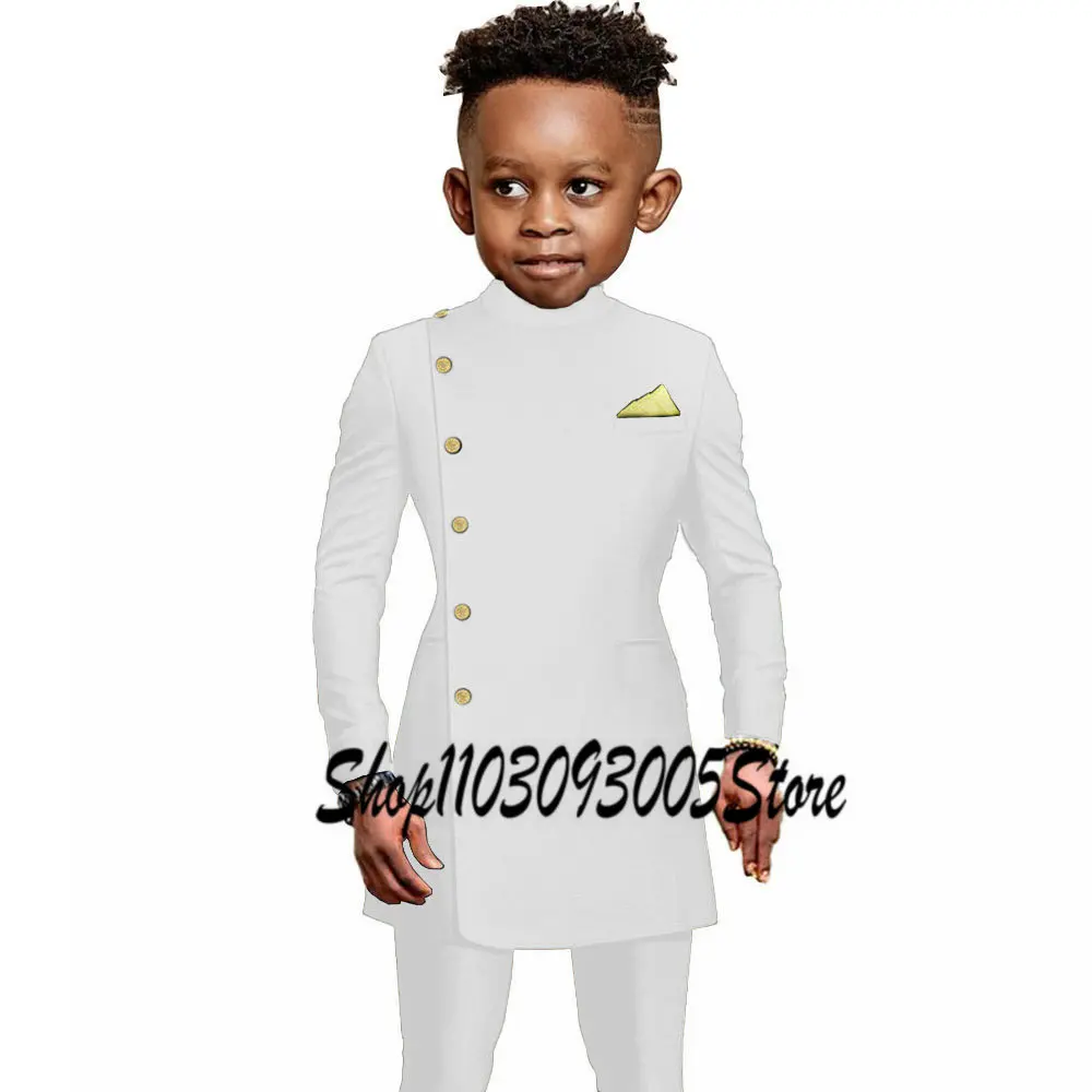 Fashion African Dark Green Boys Suit 2 Piece Party Wedding Tuxedo Child Jacket Pants Custom Made Kids Costume 2-16 years old