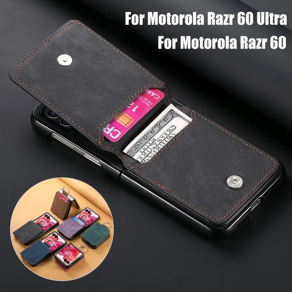 Razr60 Ultra 5G 2025 Funda de lujo para Motorola Razr 60 Ultra Funda plegable Tarjeta de cuero Capa trasera Moto Razr 60 Plus 50 40 Funda