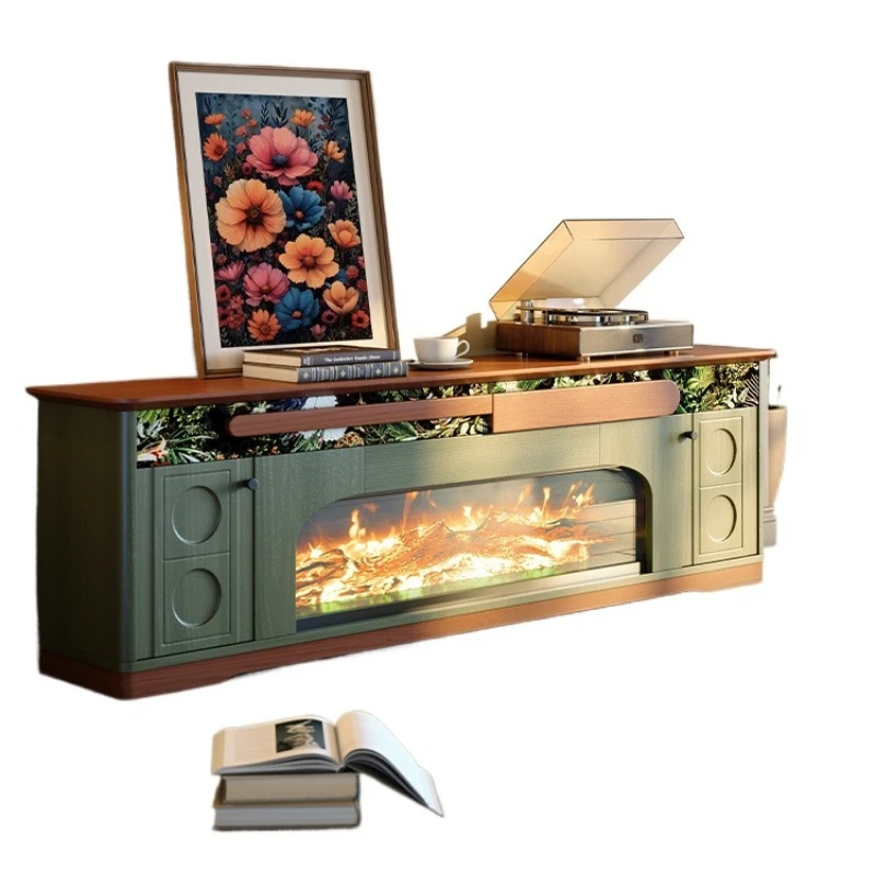 

French retro solid wood fireplace cabinet household living room American electronic simulation flame fireplace decoration TV ca