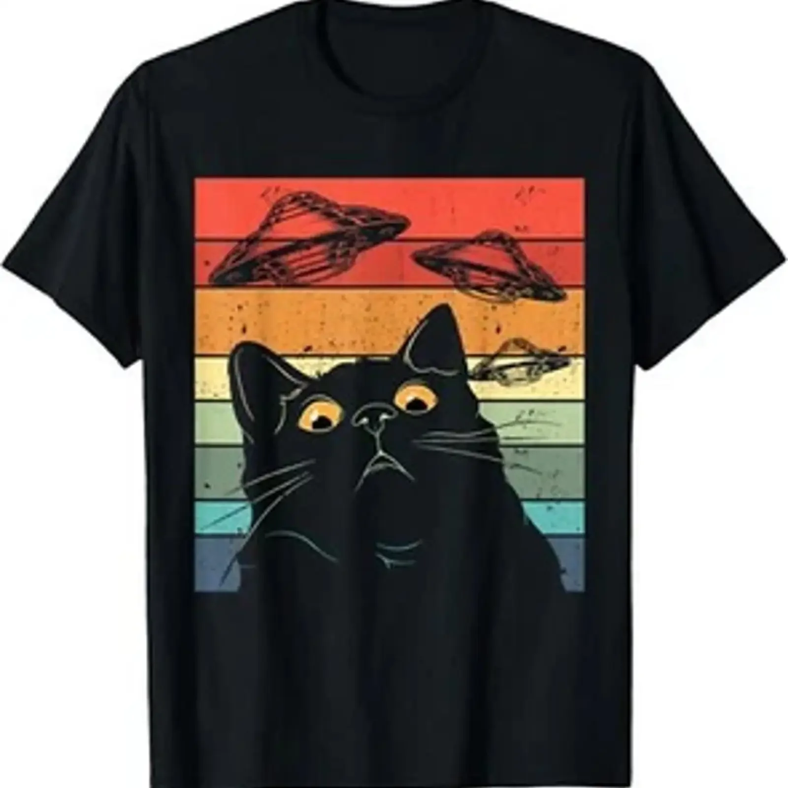 Camiseta Divertida Gato_ Camisa Galaxia Gato Nave Espacial Extraterrestre OVNI Regalo  vintage Washed Stylish streetwear