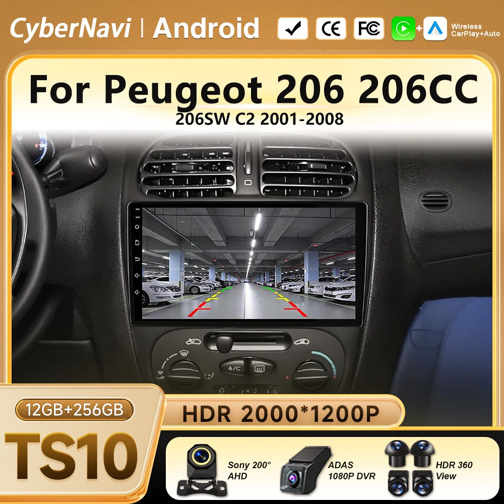 Android 16 Auto Car Radio For Peugeot 206 206CC 206SW C2 2001-2008 wireless head unit Multimidia intelligent systems BT No 2 din