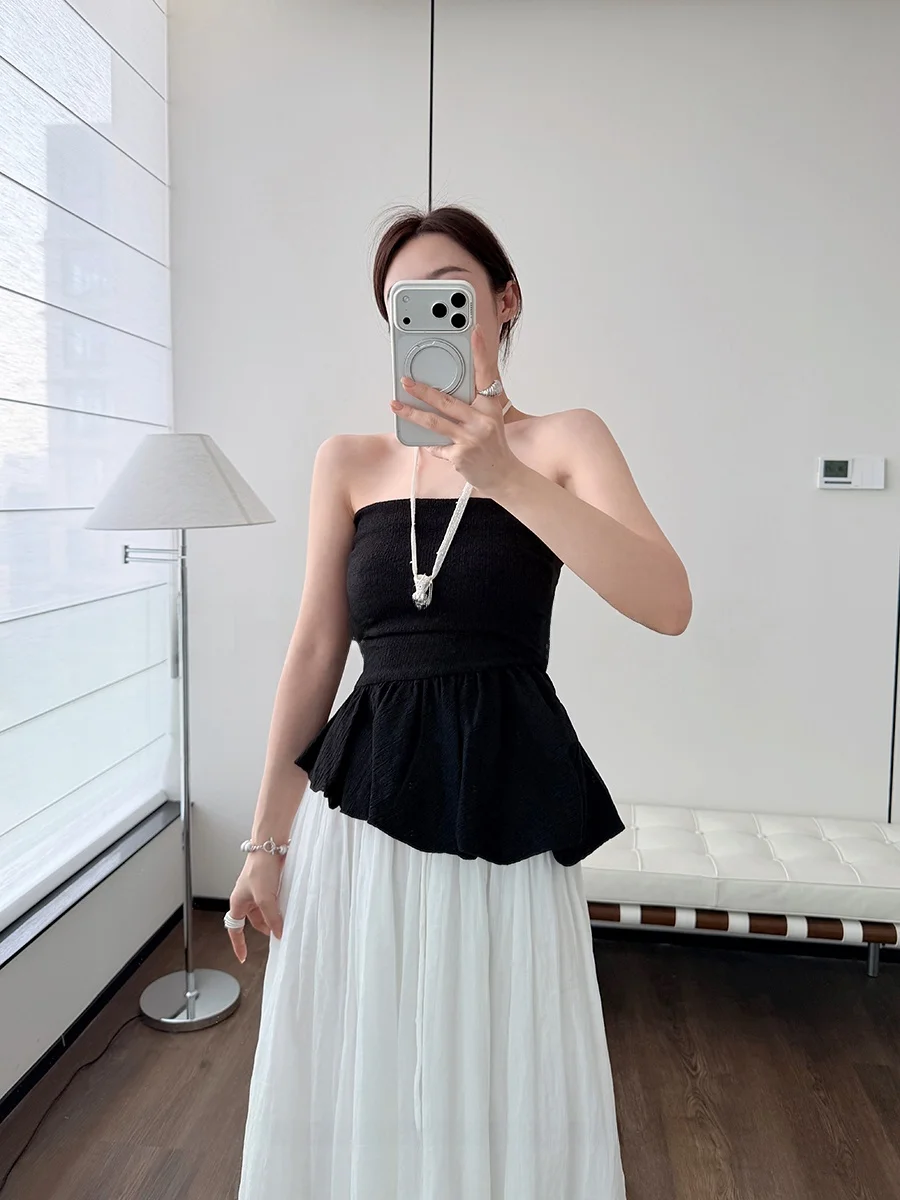 

Cloud Shaped Flower Bud Style Puffy Waist Lace Trim Sexy Top No Strap Tube Bra Tight Fit Cute Sexy Women's Clothing