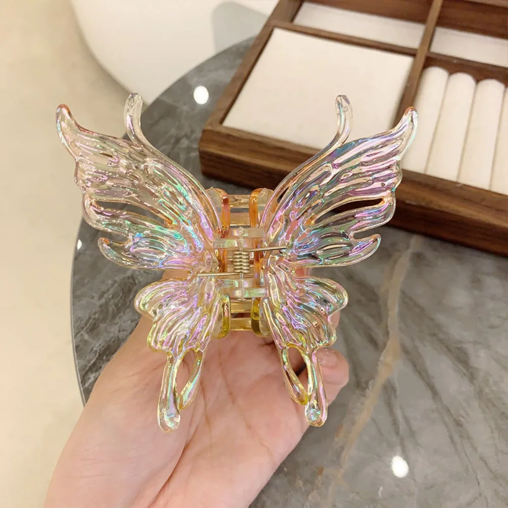 Fashion Colorful Liquid Butterfly Hair Claw Acrylic Headwear Butterfly Crab Clip Headdress Claw Clip Large Shark Clip Girls