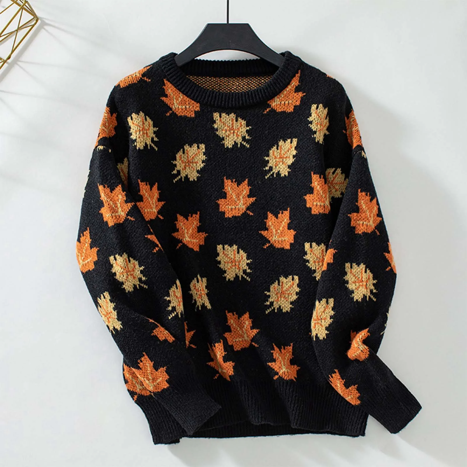 New In 2024 Autumn Winter Cloth Women\'s Knitted Pullovers Maple Leaf Sweater Fashion Casual O-Neck Warm Jumpers