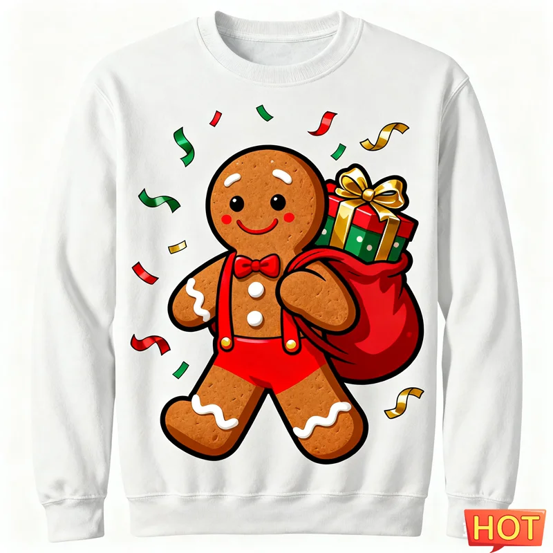لطيف الزنجبيل رجل الجرافيك القبيح عيد الميلاد سترة العصرية عطلة Crewneck ثلاثية الأبعاد مطبوعة عيد الميلاد البلوز عادية كنزة بمقاس كبير