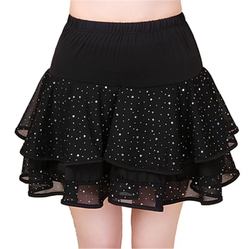 Falda corta con lentejuelas para baile latino para mujer, falda de práctica de baile cuadrado, trajes de escenario para adultos, novedad de verano